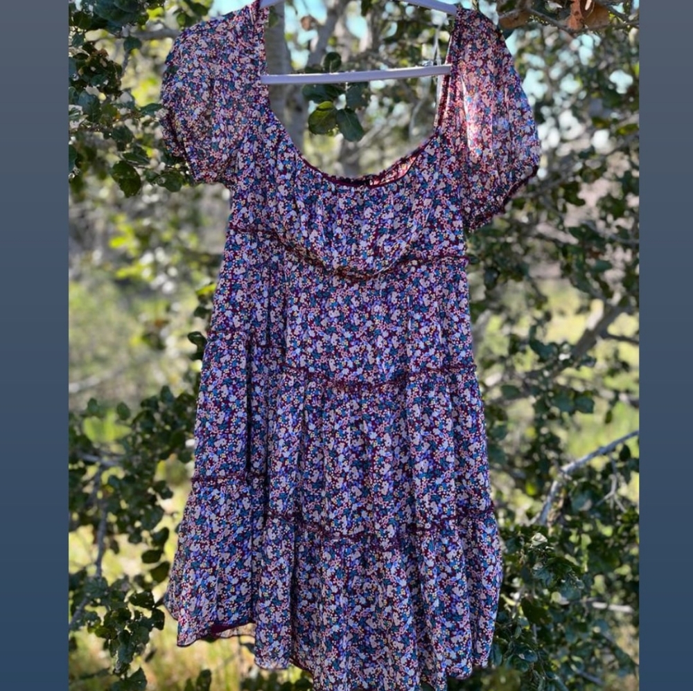 New Green and burgundy floral double layers dress